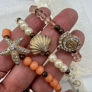 Olivia Welles Shell Sealife Charm Bead Bracelet Set, 3-Strands, Stretch